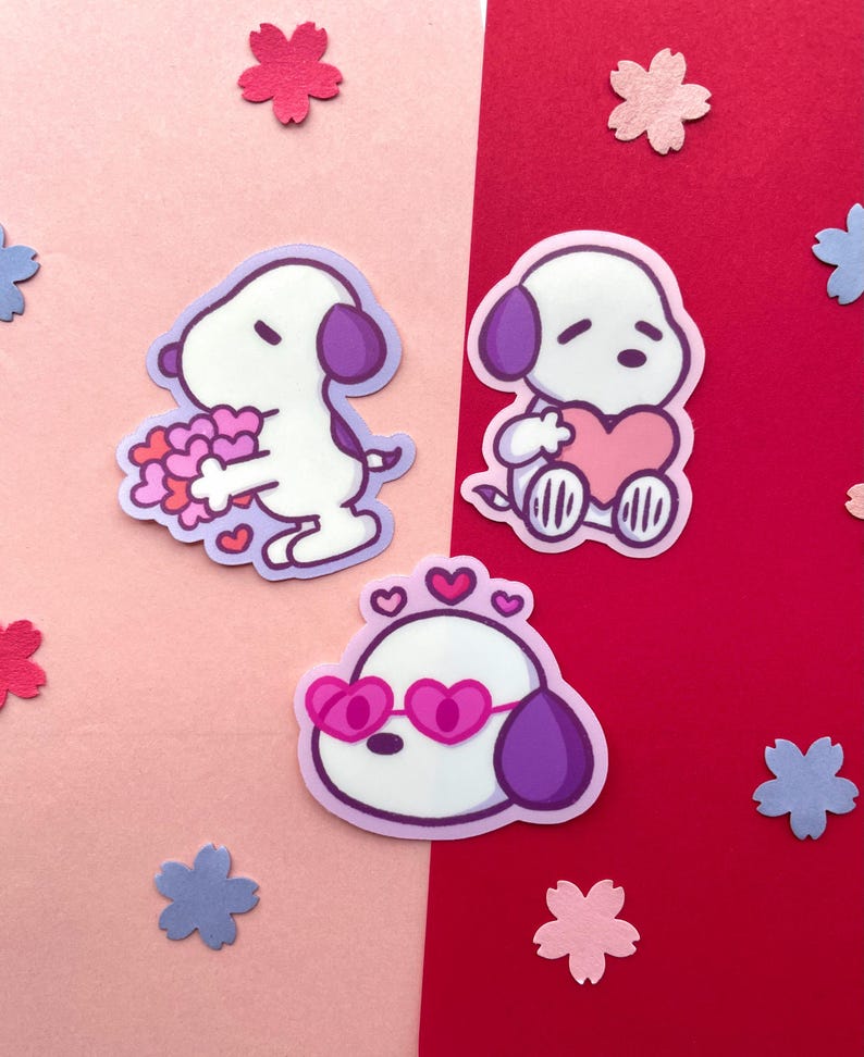 Cute Snoopy Valentine Stickers| Weatherproof| Waterproof| Hydroflask| Water bottle| Laptop| Valentine's Day all 3