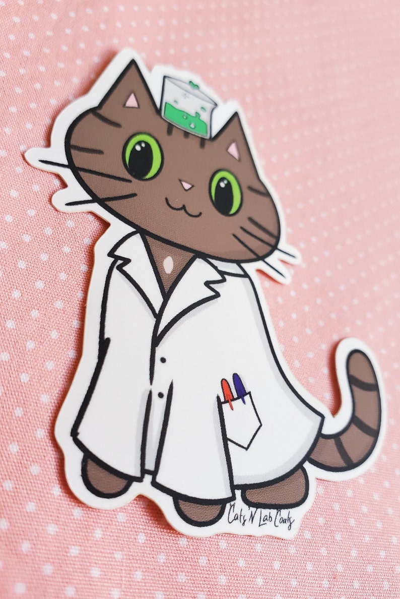 Brown Boy Cat in a lab coat vinyl sticker cat sticker Etsy