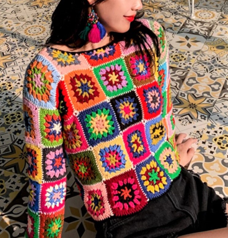 Handmade Granny Square Blouse Crop Handmade Crochet Top Etsy