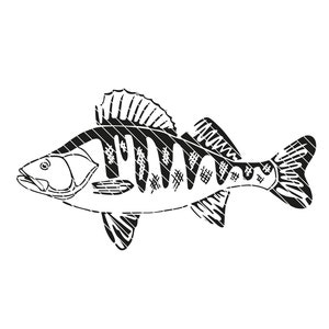 Puede incluir: Dibujo en blanco y negro de un pez con un patrón detallado en su cuerpo.