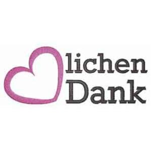 May include: A pink heart graphic with the text "lichen Dank" in black.
