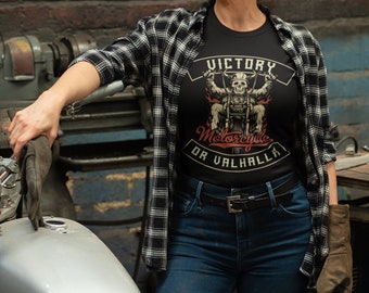 Classic Old School Cool Victory Or Valhalla Vintage Motorcycle Unisex Heavy Cotton Tee