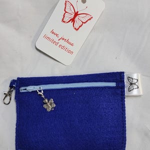 Keychain or Card Wallet Zipper Front made of Felt Blue