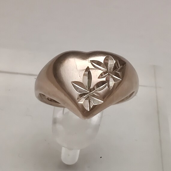 Artisan Made Solid Sterling Silver Etched Heart R… - image 2