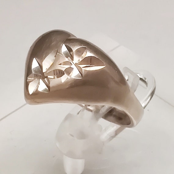 Artisan Made Solid Sterling Silver Etched Heart R… - image 4