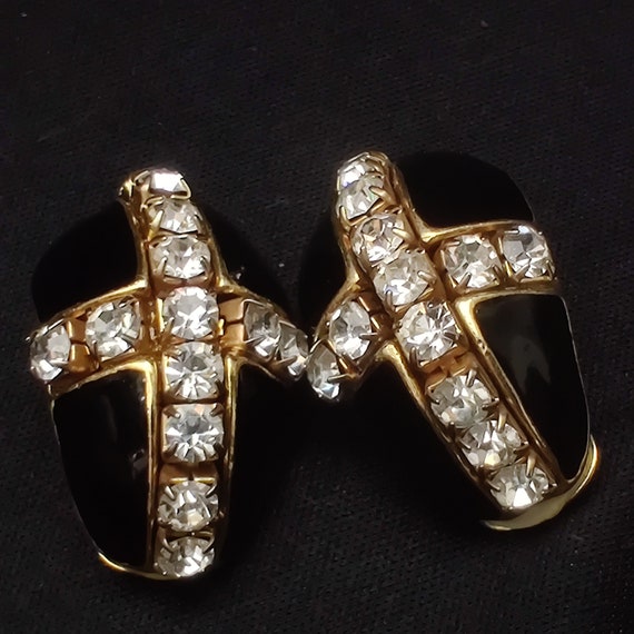 Vintage 80's B&W High End Designer Rhinestone Cro… - image 4