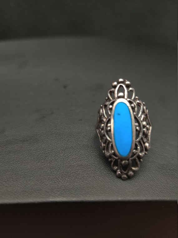 Vintage Sterling Silver Turquoise Ring Victorian … - image 1