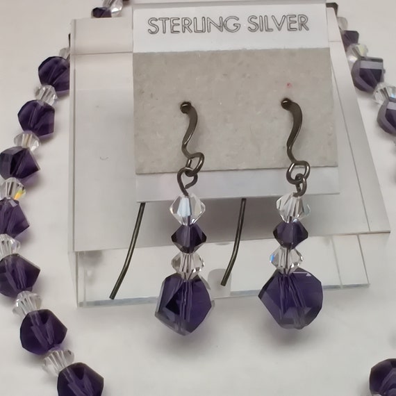 Vintage 80's NOS Purple Crystal Sterling Silver D… - image 2
