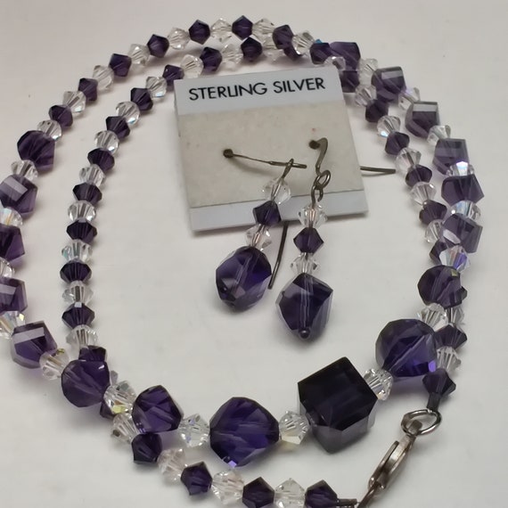 Vintage 80's NOS Purple Crystal Sterling Silver D… - image 6