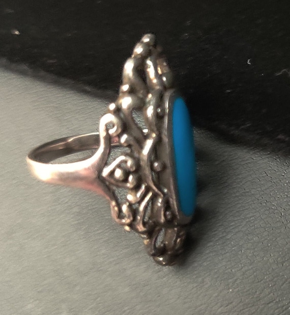 Vintage Sterling Silver Turquoise Ring Victorian … - image 3