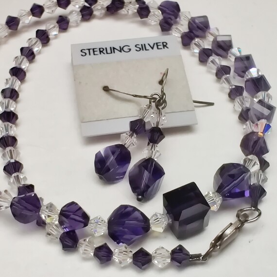Vintage 80's NOS Purple Crystal Sterling Silver D… - image 5