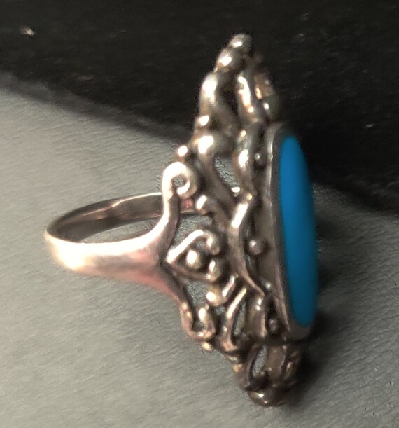 Vintage Sterling Silver Turquoise Ring Victorian … - image 5