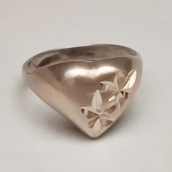 Artisan Made Solid Sterling Silver Etched Heart R… - image 7