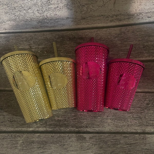 STARBUCKS WINTER COLLECTION 2022 Holiday edition Starbucks cold cup Gold Bling Holiday 2022 Cold cup Studded Chrome Magenta