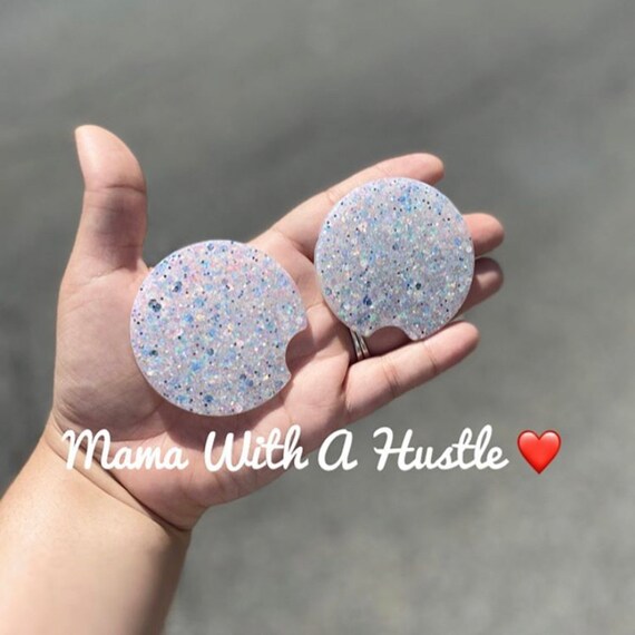 Chunky White Glitter Car Coasters White Glitter Car Coaster Etsy