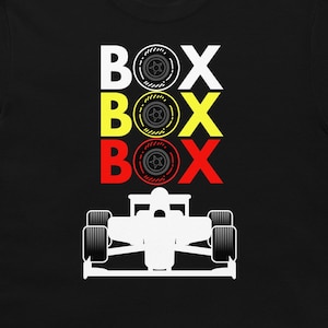 Maglietta auto da corsa di Formula 1, maglietta Box Box Box, chiamata radio a PitBox, maglietta da corsa auto di F1, maglietta Pit Stop, maglietta Pit Lane, maglietta Formula 1