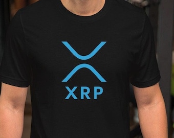 May include: A black t-shirt with a blue XRP logo and the word "XRP" printed in blue.