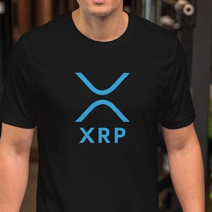 May include: A black t-shirt with a blue XRP logo and the word "XRP" printed in blue.