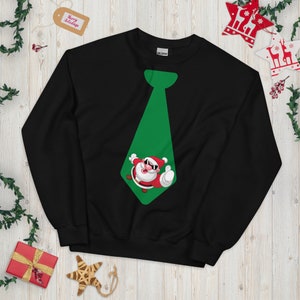 Funny Santa Claus Sweatshirt, Holiday Tie Graphic, Unisex Christmas Sweater