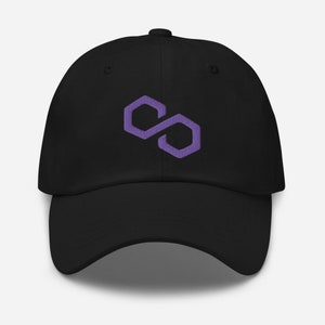 Logo MATIC polygone, logo polygone, crypto-monnaie HODL, chapeau papa, casquette de baseball, casquette de baseball drôle, chapeau crypto drôle, chapeau crypto polygone drôle
