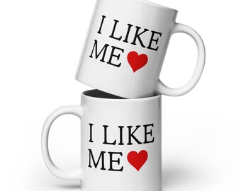 Taza de cerámica blanca brillante "Me gusto a mí mismo", humor negro de Wade, taza de café divertida