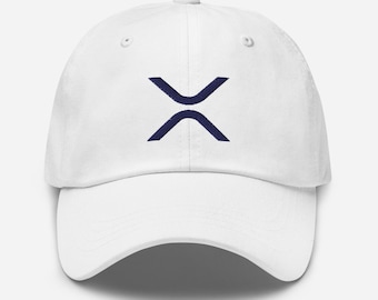 May include: White baseball cap with a navy blue embroidered X logo.