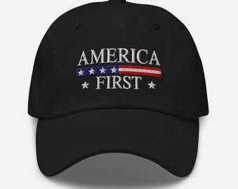 America First Embroidered Dad Hat: Trump Campaign Cap