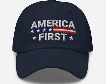 America First Hat | Embroidered Cotton Twill Cap | Patriotic Gift for Men