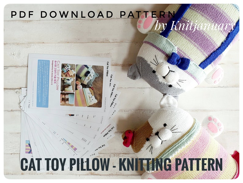 Cat Toy Pillow Knitting PATTERN : pattern PDF instant download English, Korean image 1