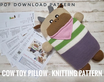 Cow Toy Pillow Knitting PATTERN : pattern PDF instant download - English, Korean