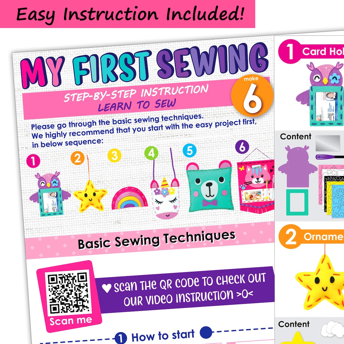 KRAFUN My First Sewing Kit for Kids Age 5 to 12 Beginner Art & | Etsy