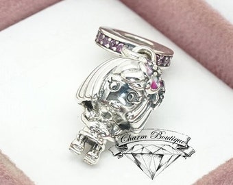 Pandora, Chinese Flower Girl Pendant, Floral, Love, Pink CZ, Bracelet Charm 798114SSP