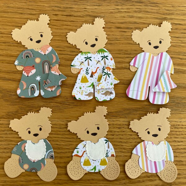 Handmade set of 6 Die-cut baby bear paper card toppers | new baby card toppers | new baby card making | handmade baby bear card toppers