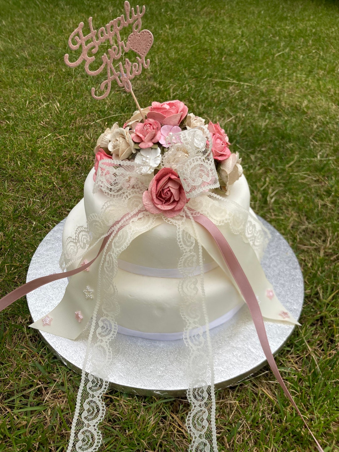 Handmade Paper Flower Wedding Cake Topper Handmade Rose Gold Floral