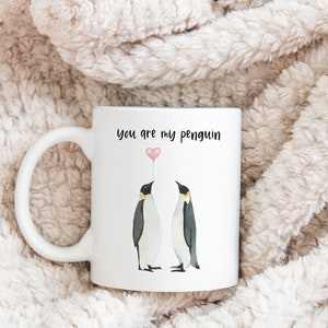 Eres mi pingüino con acuarela Art Taza de cerámica y juego de cartas / Mate Gift / Tazas de café Amor / Aniversario de San Valentín