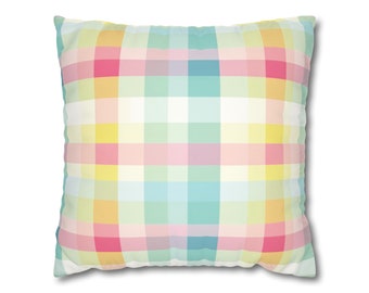 Pastel Gingham Faux Suede Square Pillow Case Home Decor Housewarming Gifts Mother's Day Gift