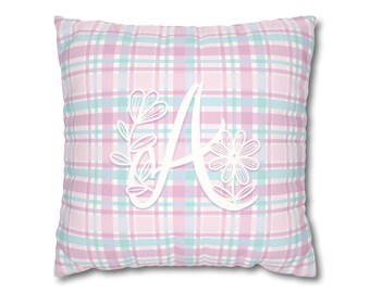 Pastel Gingham Personalized Faux Suede Square Pillow Case Home Decor Housewarming Gifts Mother's Day Gift Father's Day Gift