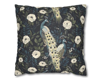 Peacock Florals III Faux Suede Square Pillow Case Home Decor Housewarming Gifts Mother's Day Gift Father's Day Gift