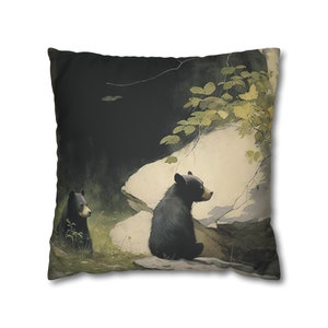 Bear Cubs in Forest Faux Suede Square Pillow Case Home Decor Housewarming Gifts Mother&#39;s Day Gift Father&#39;s Day Gift
