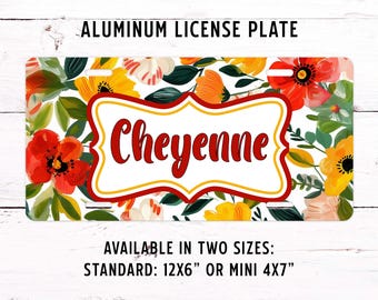 Florals License Plate 2 Sizes | Vanity Plates | Car Plate | Metal License Plate | Bike Plate Aluminum Van Life Custom Gift Personalized Gift