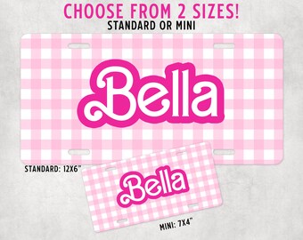Pink Plaid Personalized License Plate 2 Sizes | Kid's Jeep Decor | Vanity Plates | Plate | Bike Plate Gifts for Her Kids Locker