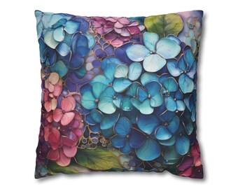 Stunning Hydrangea Print Faux Suede Square Pillow Case Home Decor Housewarming Gifts Mother's Day Gift Floral Minimalistic