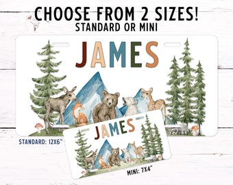 Woodland Animals Placa de matrícula personalizada 2 tamaños / Decoración de jeep para niños / Placas de tocador / Placa / Placa de bicicleta Regalos para él Su bicicleta para niños