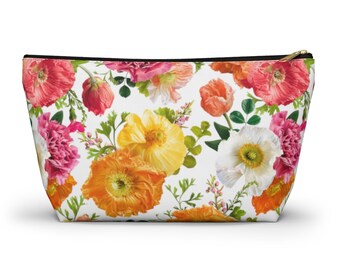 Pretty Poppies Floral Accessory Pouch Cosmetic Bag Pencil Case Electronics Bag Zipper Pouch w T-bottom | Great for Back-to-school, Travel