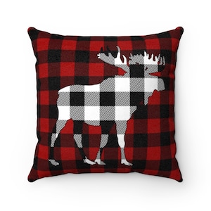 Plaid Moose Faux Suede Pillow in 4 Sizes | Cabin Decor Pillows | Lodge Decor Pillows | Moose Decor Pillow |