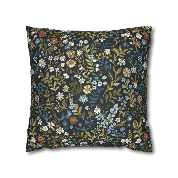 Diana Floral Print on Faux Suede Square Pillow Case Home Decor Housewarming Gifts Mother's Day Gift Father's Day Gift