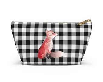 Red Fox Buffalo Plaid Accessory Pouch Pencil Case Cosmetic Case | Zipper Pouch | Make Up Bag | Organizer Bag | Back-to-School | Two Sizes