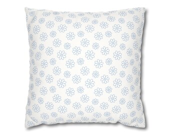 Bleu pervenche marguerites imitation daim taie d'oreiller carrée décoration d'intérieur cadeaux de pendaison de crémaillère cadeau fête des mères floral minimaliste