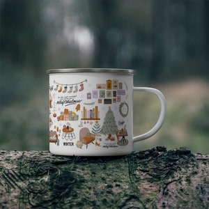 Christmas Winter Hygge Graphics Enamel Camp Mug | Stainless Mug | Enamel Metal Camping Cup | Campfire Mug | Metal Cups