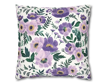Purple Lilac Floral Print on Faux Suede Square Pillow Case Home Decor Housewarming Gifts Mother's Day Gift Father's Day Gift